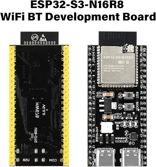 הלוח מלפנים ומאחור. מאחור רשום USB ו-COM ליד שני השקעים