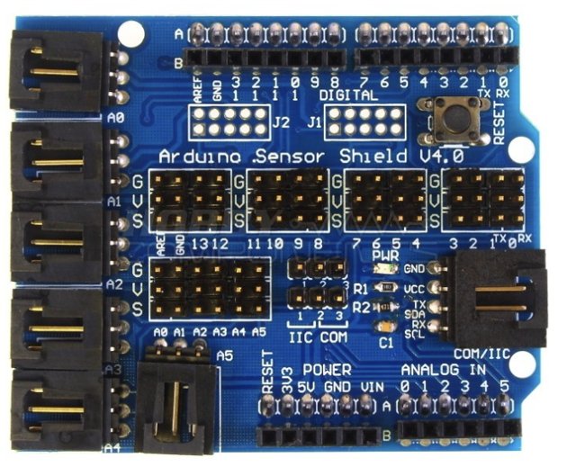 לוח ההרחבה Arduino Sensor Shield V4.0: שורות של שלושה פינים G, V, S לכל פין בארדואינו